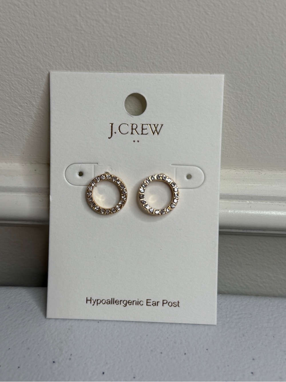 Faux Gold Crystal Open Circle Stud Earrings pierced